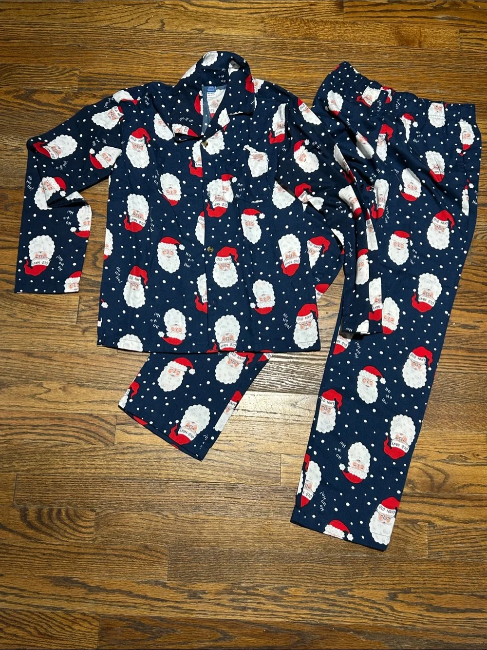 Old Navy Navy and Red Santa Face Kids Pajama Set XL 14-16